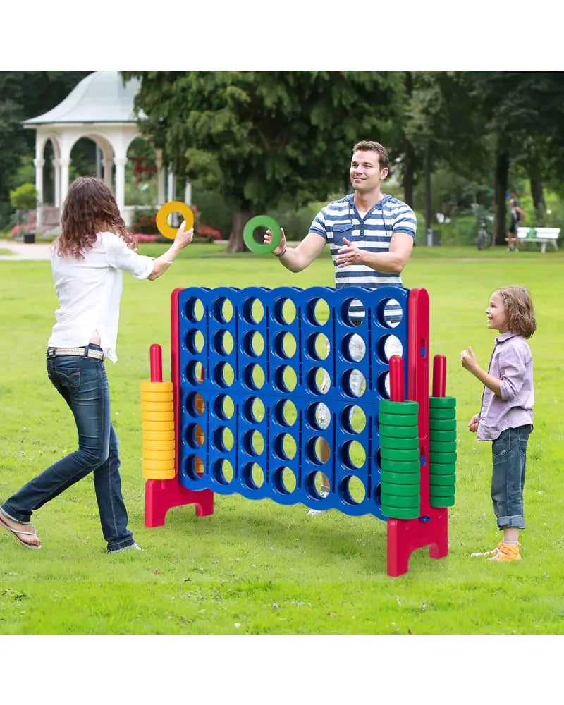 Jumbo 4-to-Score Giant Game Set with 42 Jumbo Rings and Quick-Release Slider-Red - Red - Lawn Games