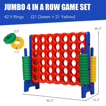 Jumbo 4-to-Score Giant Game Set with 42 Jumbo Rings and Quick-Release Slider-Blue - Blue - Lawn Games