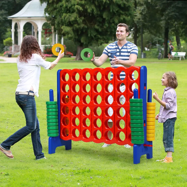 Jumbo 4-to-Score Giant Game Set with 42 Jumbo Rings and Quick-Release Slider-Blue - Blue - Lawn Games