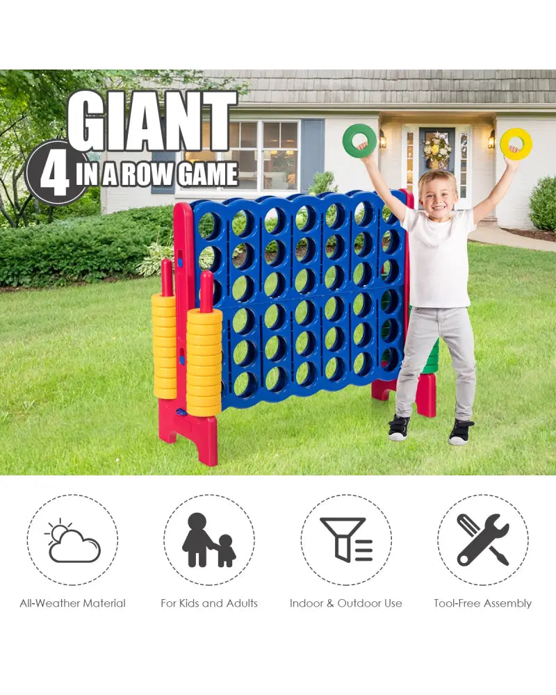 Jumbo 4-to-Score Giant Game Set with 42 Jumbo Rings and Quick-Release Slider-Red - Red - Lawn Games