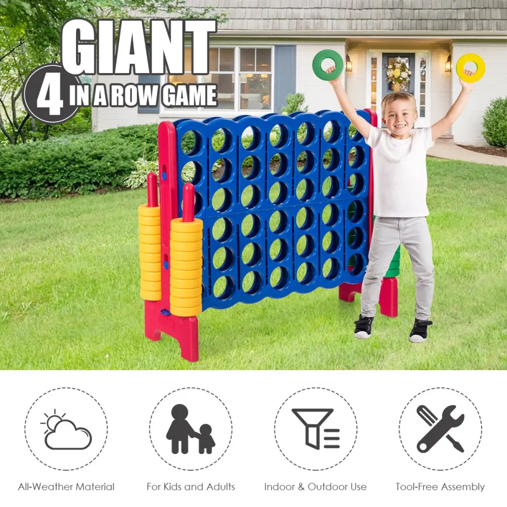 Jumbo 4-to-Score Giant Game Set with 42 Jumbo Rings and Quick-Release Slider-Red - Red - Lawn Games