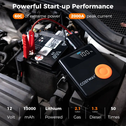Jump Starter with Air Compressor 2000A 12V Car Battery with 150PSI Digital Tire Inflator - Black - Garages