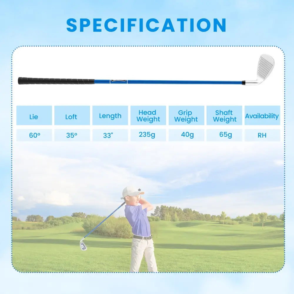 Junior #7 Iron for Kids with Fiberglass Shaft and Headcover-Blue - Blue - Golf
