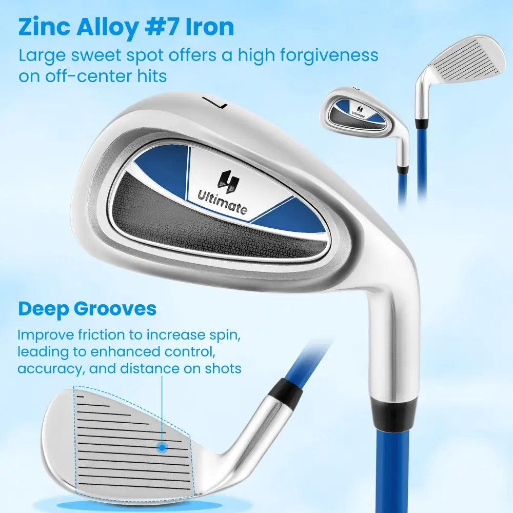 Junior #7 Iron for Kids with Fiberglass Shaft and Headcover-Blue - Blue - Golf