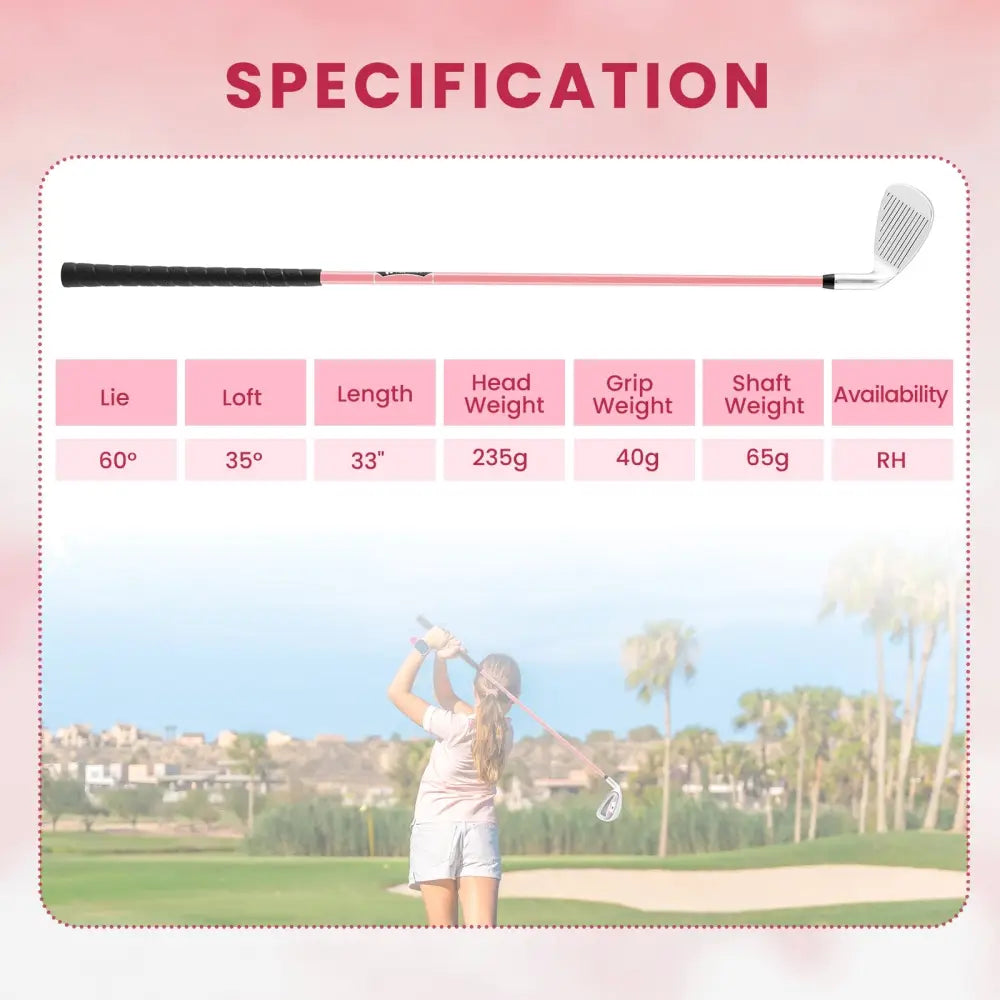 Junior #7 Iron for Kids with Fiberglass Shaft and Headcover-Pink - Pink - Golf