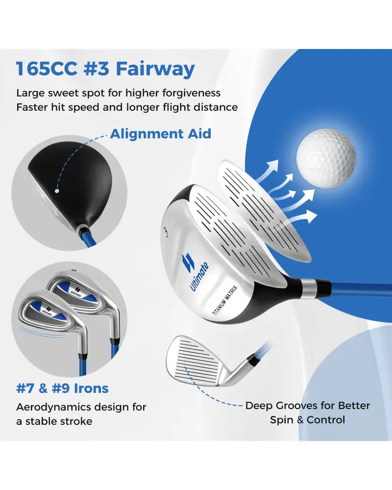 Junior Complete Golf Club Set for Age 8 to 10-Blue - Blue - Golf