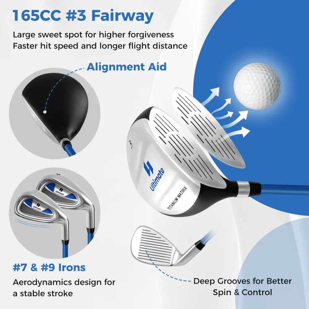 Junior Complete Golf Club Set for Age 8 to 10-Blue - Blue - Golf