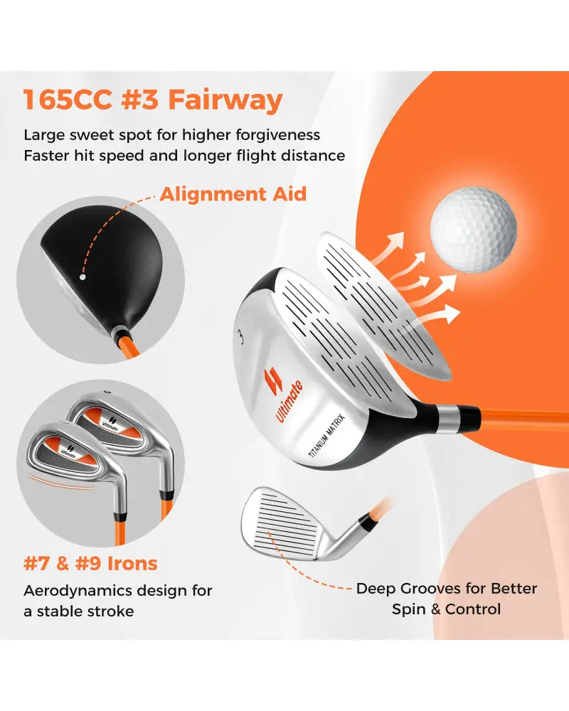 Junior Complete Golf Club Set for Age 8 to 10-Yellow - Yellow - Golf