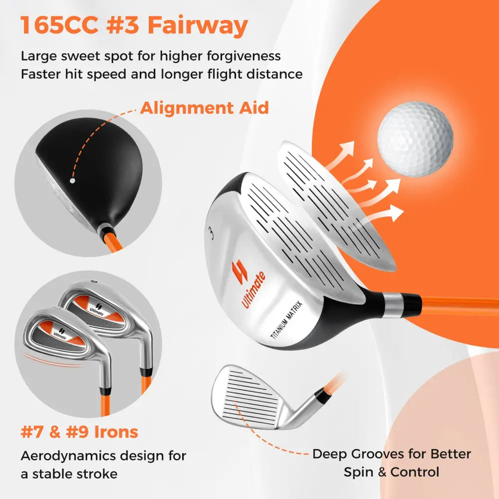 Junior Complete Golf Club Set for Age 8 to 10-Yellow - Yellow - Golf