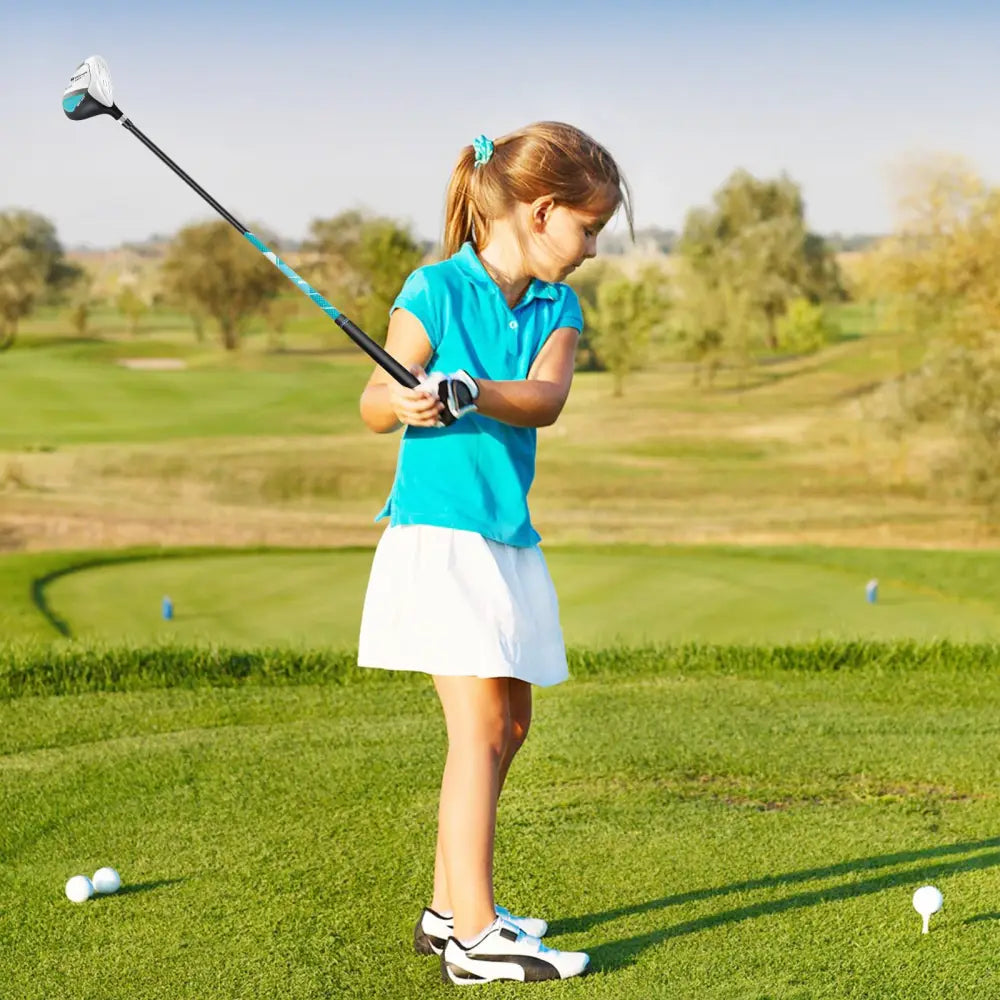 Junior Complete Golf Club Set for Kids with Rain Hood Right Hand Children Golf Age 8-10 Years Old-Blue - Blue - Golf
