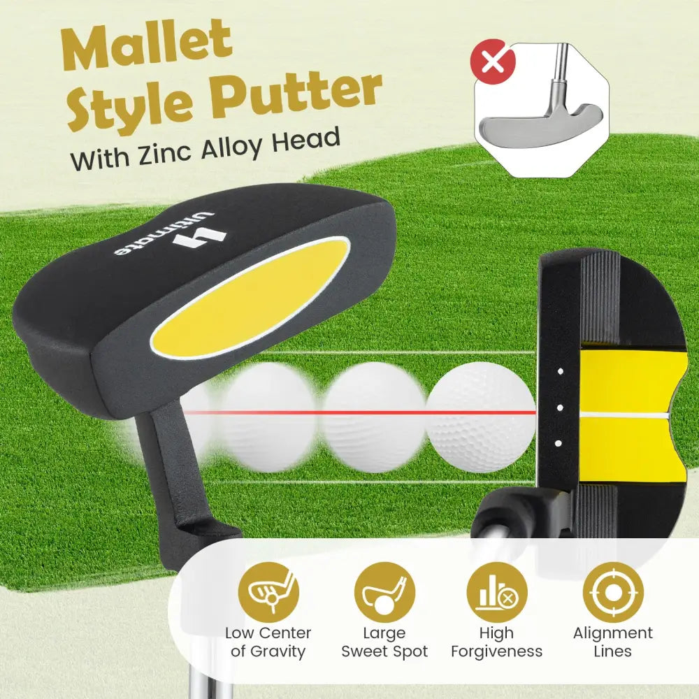 Junior Mallet Putter Individual Gold Club for 8-10 years old Kids-Yellow - Yellow - Golf