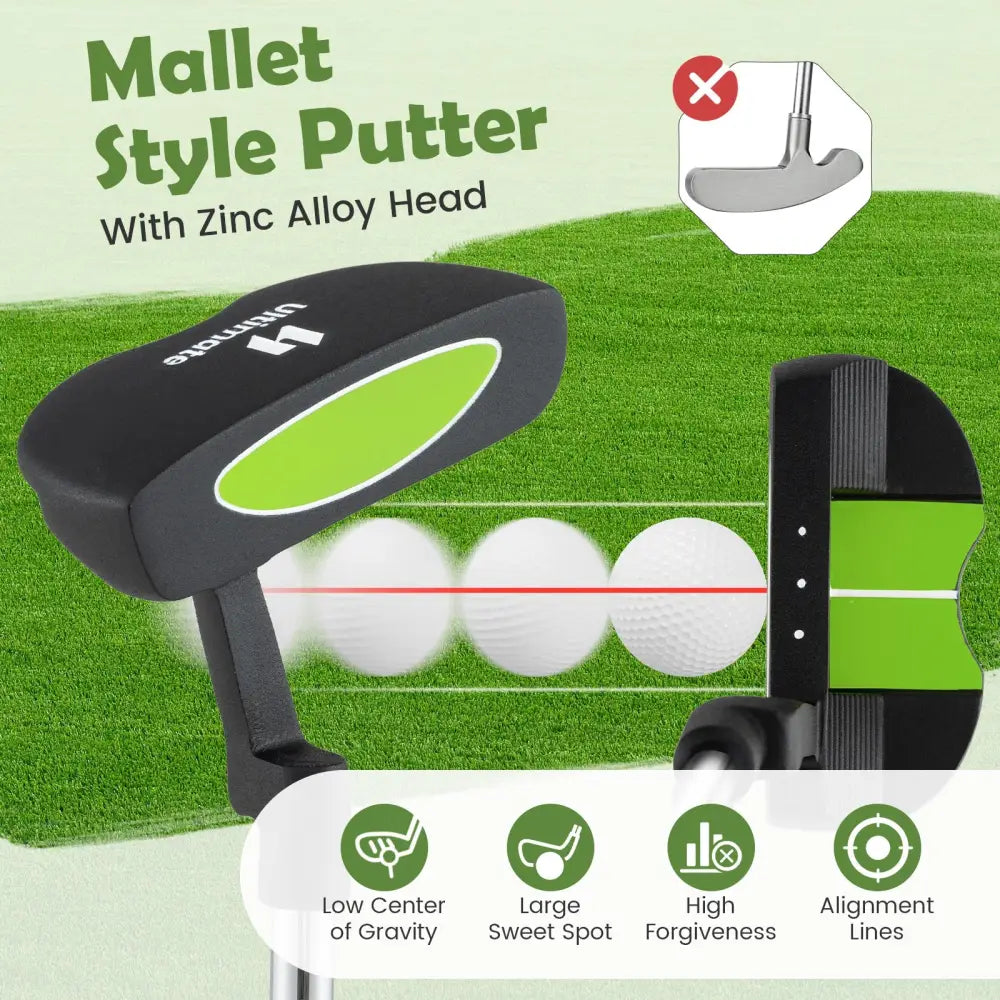 Junior Mallet Putter Individual Gold Club for 8-10 years old Kids-Green - Green - Golf
