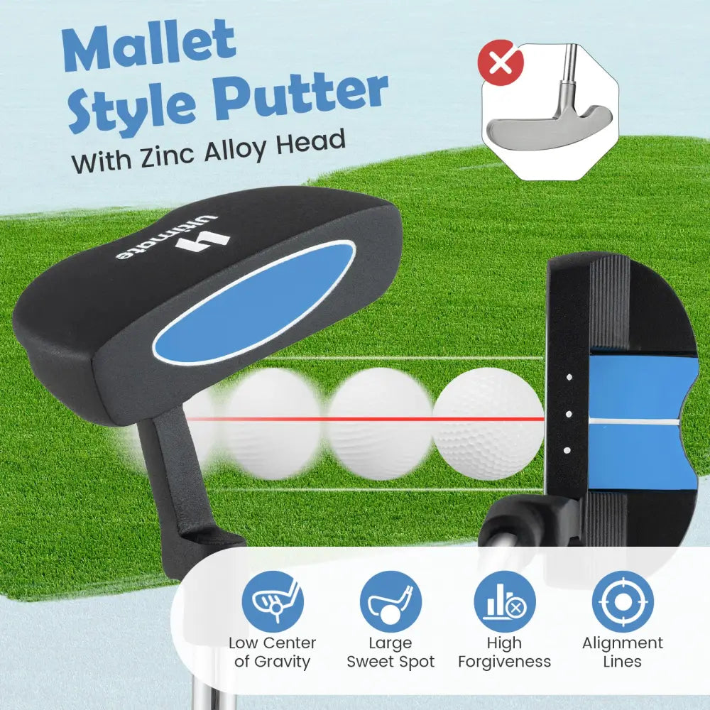 Junior Mallet Putter Individual Gold Club for Kids Ages 11-14-Blue - Blue - Golf