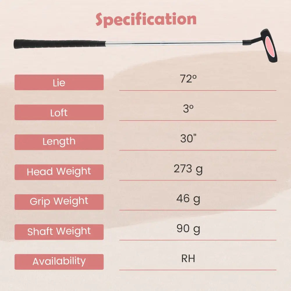 Junior Mallet Putter Individual Gold Club for Kids Ages 11-14-Pink - Pink - Golf