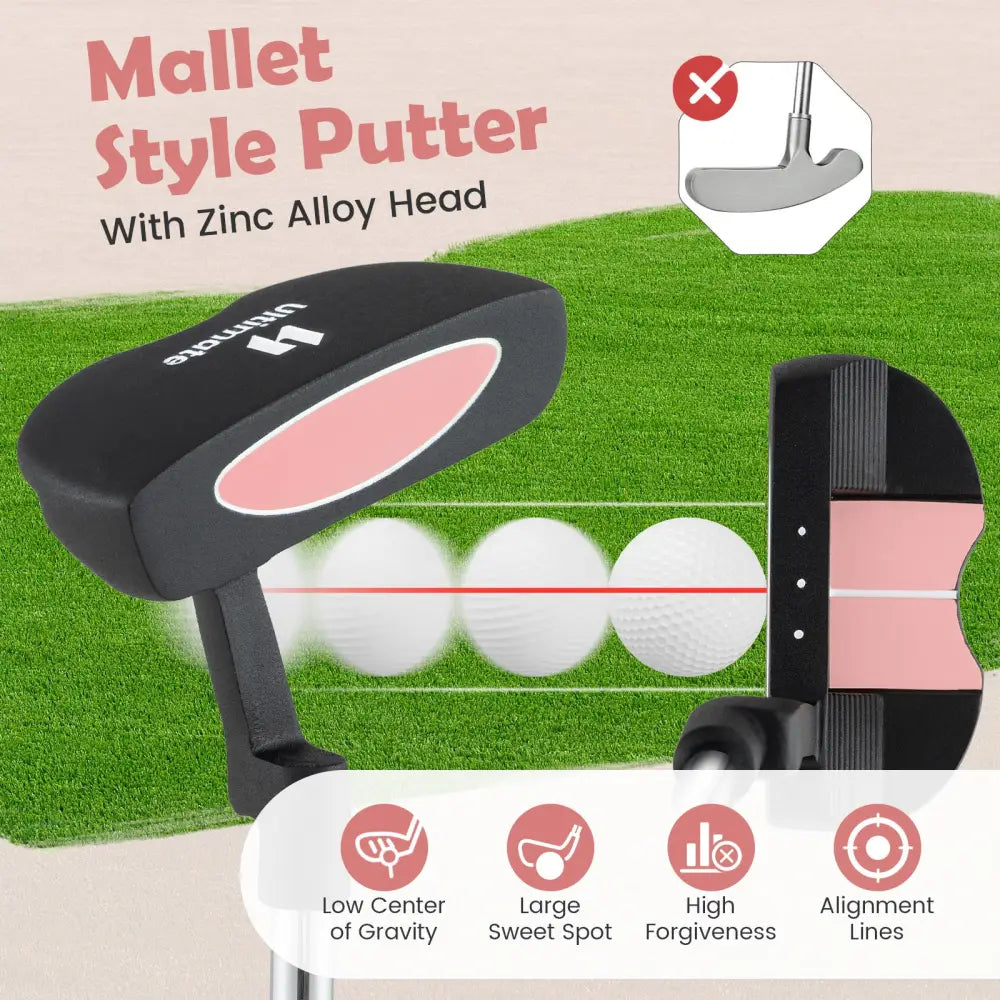 Junior Mallet Putter Individual Gold Club for Kids Ages 11-14-Pink - Pink - Golf