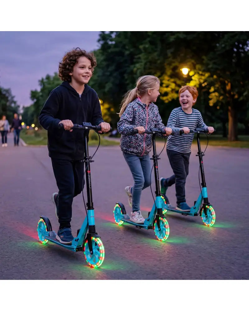 Kick Scooter for Kids Teens Adults Age 8+ Foldable Scooter with Large Light-up Wheels-Blue - Blue - Scooters