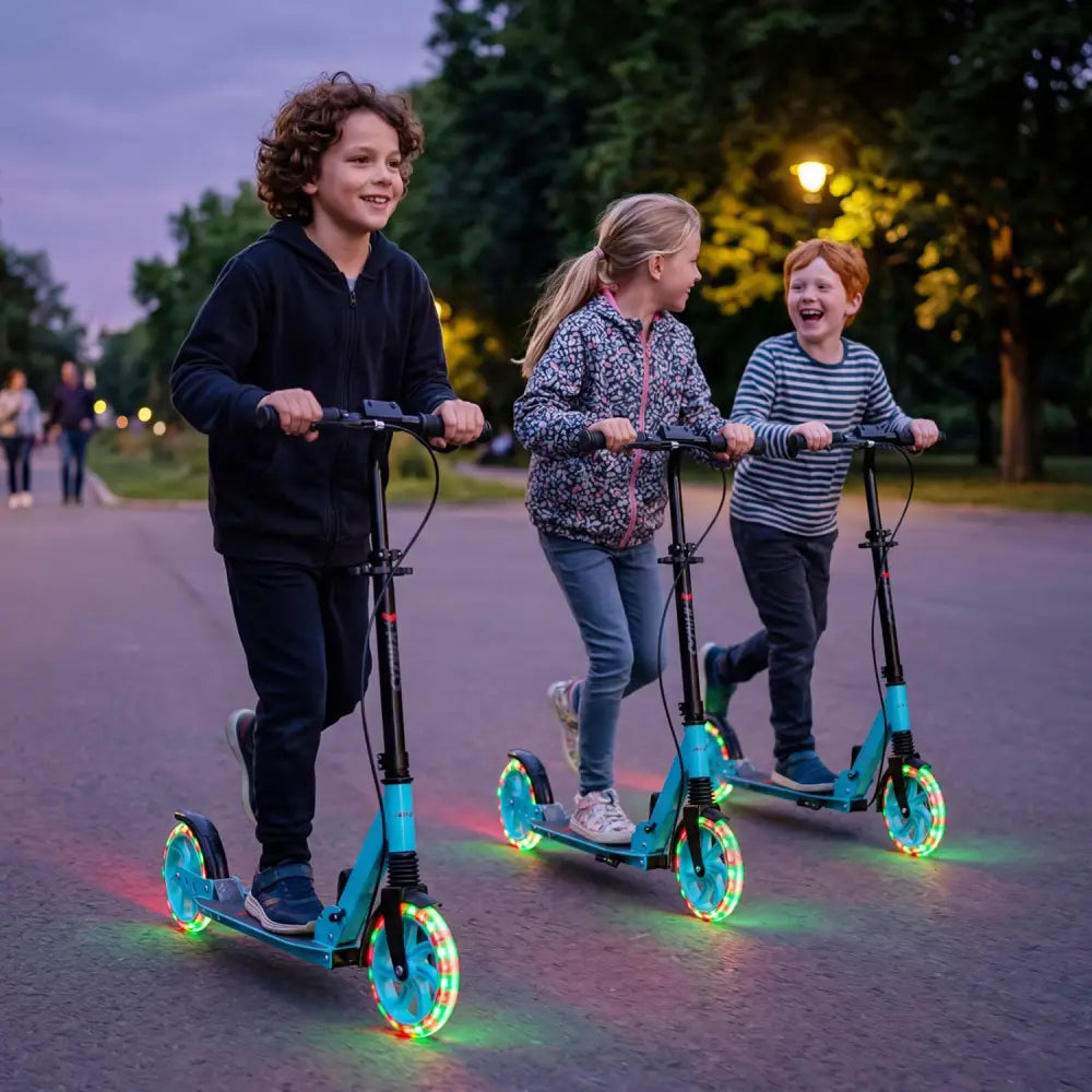Kick Scooter for Kids Teens Adults Age 8+ Foldable Scooter with Large Light-up Wheels-Blue - Blue - Scooters