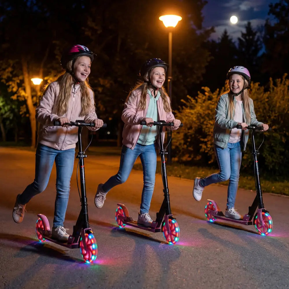 Kick Scooter for Kids Teens Adults Age 8+ Foldable Scooter with Large Light-up Wheels-Pink - Pink - Scooters