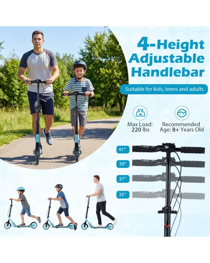 Kick Scooter for Kids Teens Adults Age 8+ Foldable Scooter with Large Light-up Wheels-Blue - Blue - Scooters