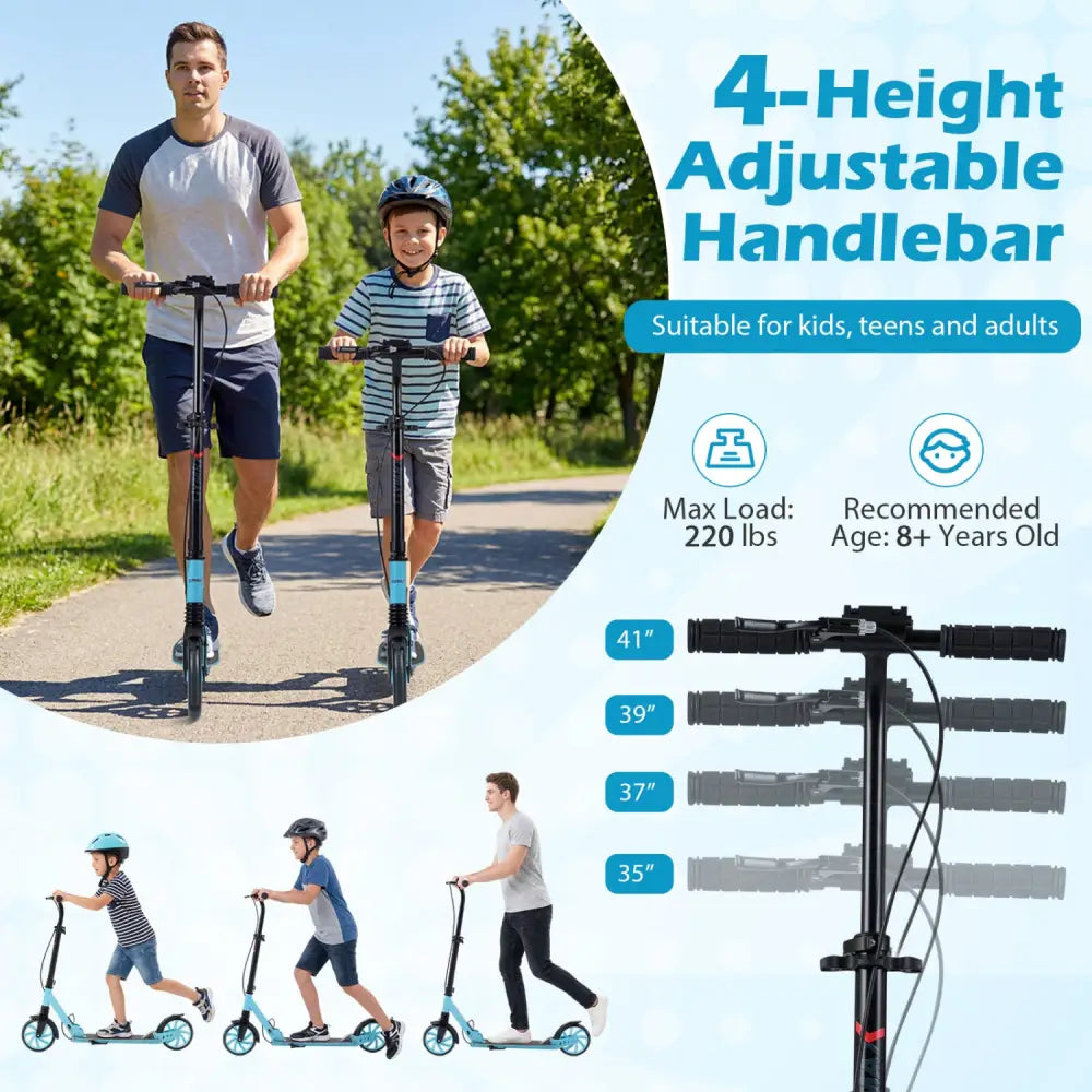 Kick Scooter for Kids Teens Adults Age 8+ Foldable Scooter with Large Light-up Wheels-Blue - Blue - Scooters