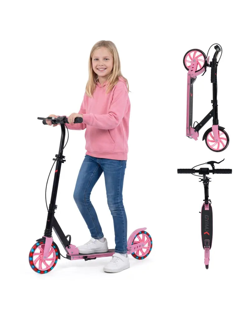 Kick Scooter for Kids Teens Adults Age 8+ Foldable Scooter with Large Light-up Wheels-Pink - Pink - Scooters