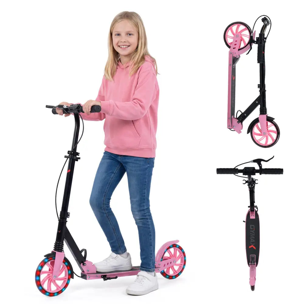 Kick Scooter for Kids Teens Adults Age 8+ Foldable Scooter with Large Light-up Wheels-Pink - Pink - Scooters