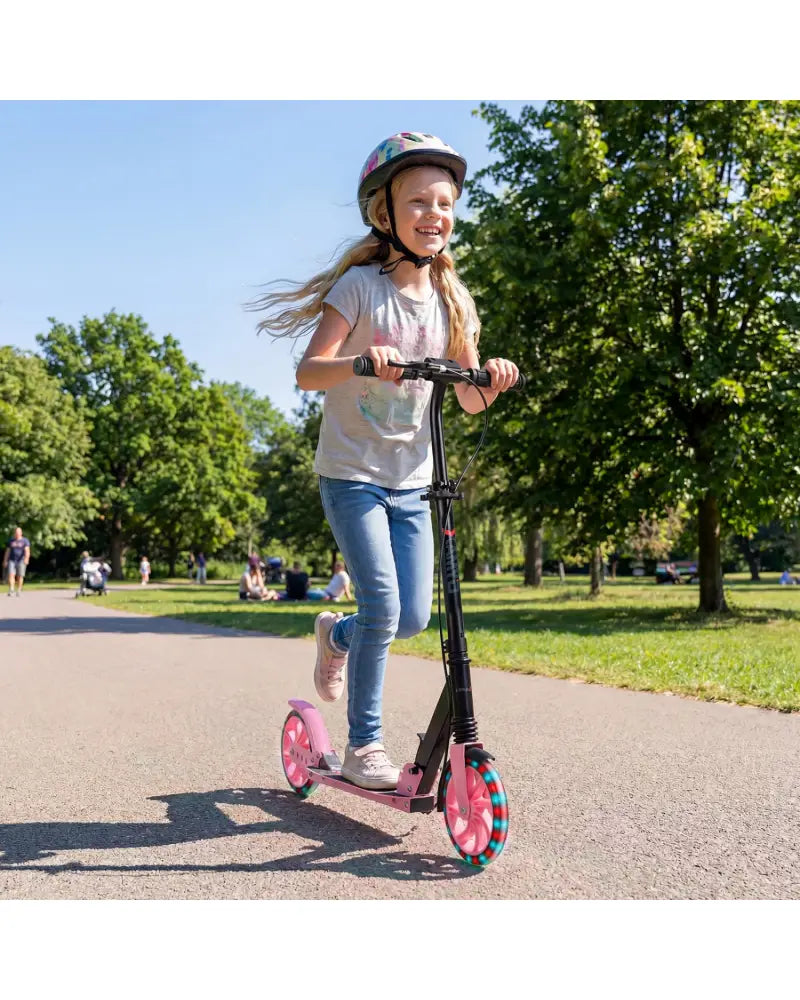 Kick Scooter for Kids Teens Adults Age 8+ Foldable Scooter with Large Light-up Wheels-Pink - Pink - Scooters