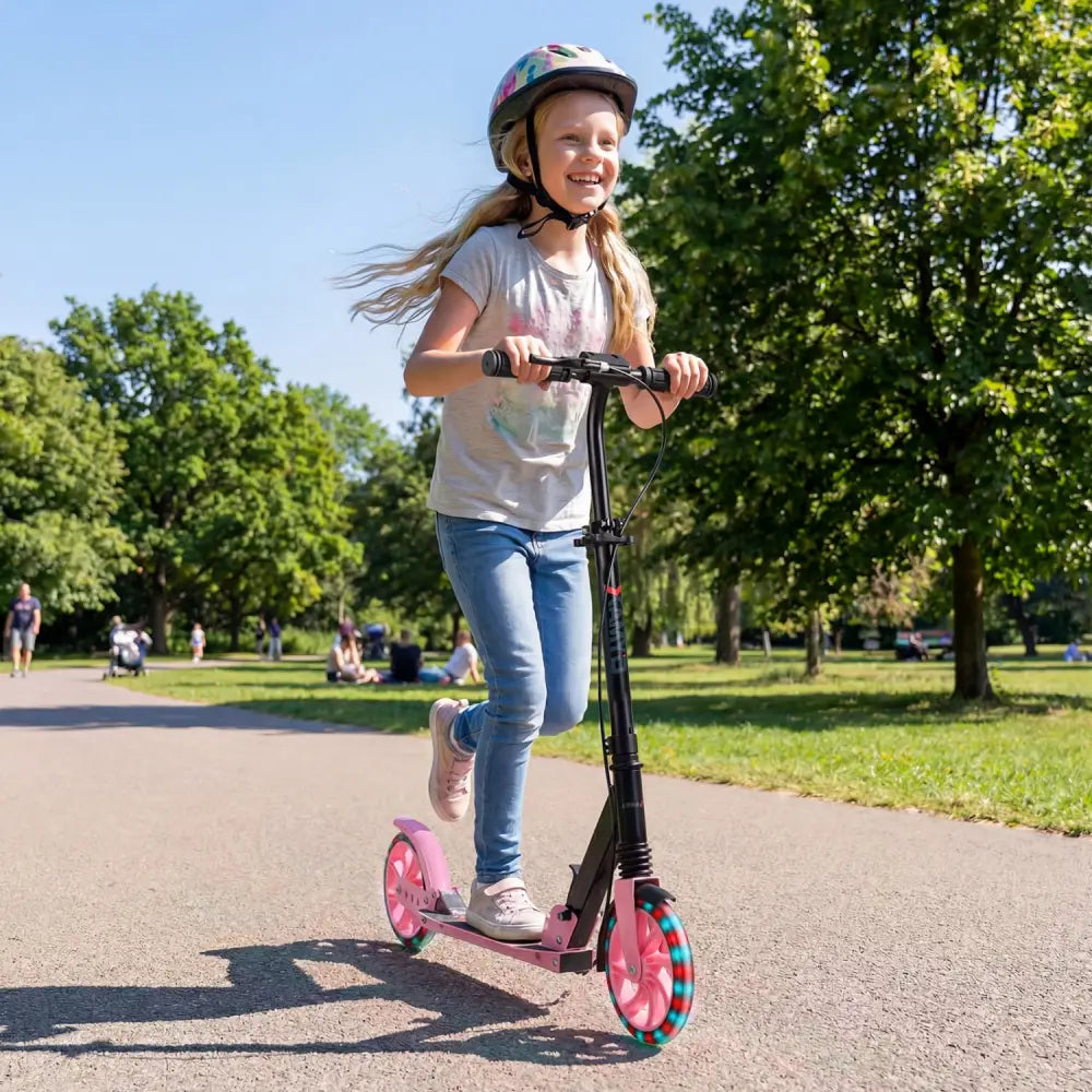 Kick Scooter for Kids Teens Adults Age 8+ Foldable Scooter with Large Light-up Wheels-Pink - Pink - Scooters