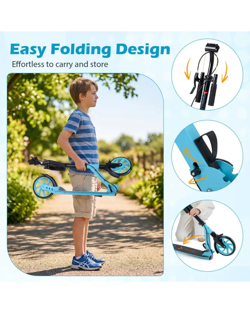 Kick Scooter for Kids Teens Adults Age 8+ Foldable Scooter with Large Light-up Wheels-Blue - Blue - Scooters