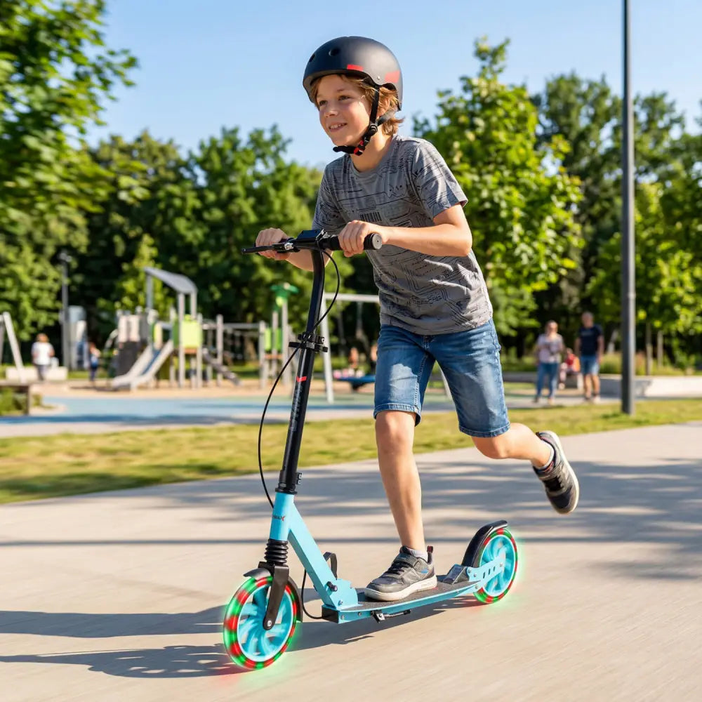 Kick Scooter for Kids Teens Adults Age 8+ Foldable Scooter with Large Light-up Wheels-Blue - Blue - Scooters