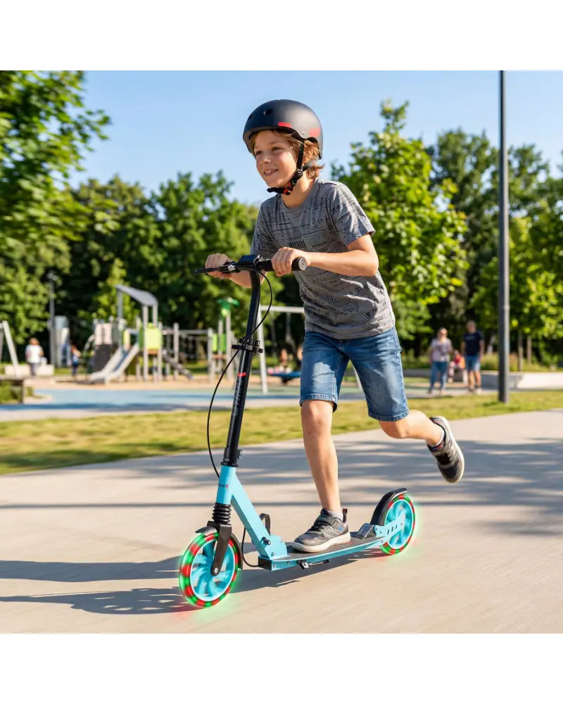 Kick Scooter for Kids Teens Adults Age 8+ Foldable Scooter with Large Light-up Wheels-Blue - Blue - Scooters