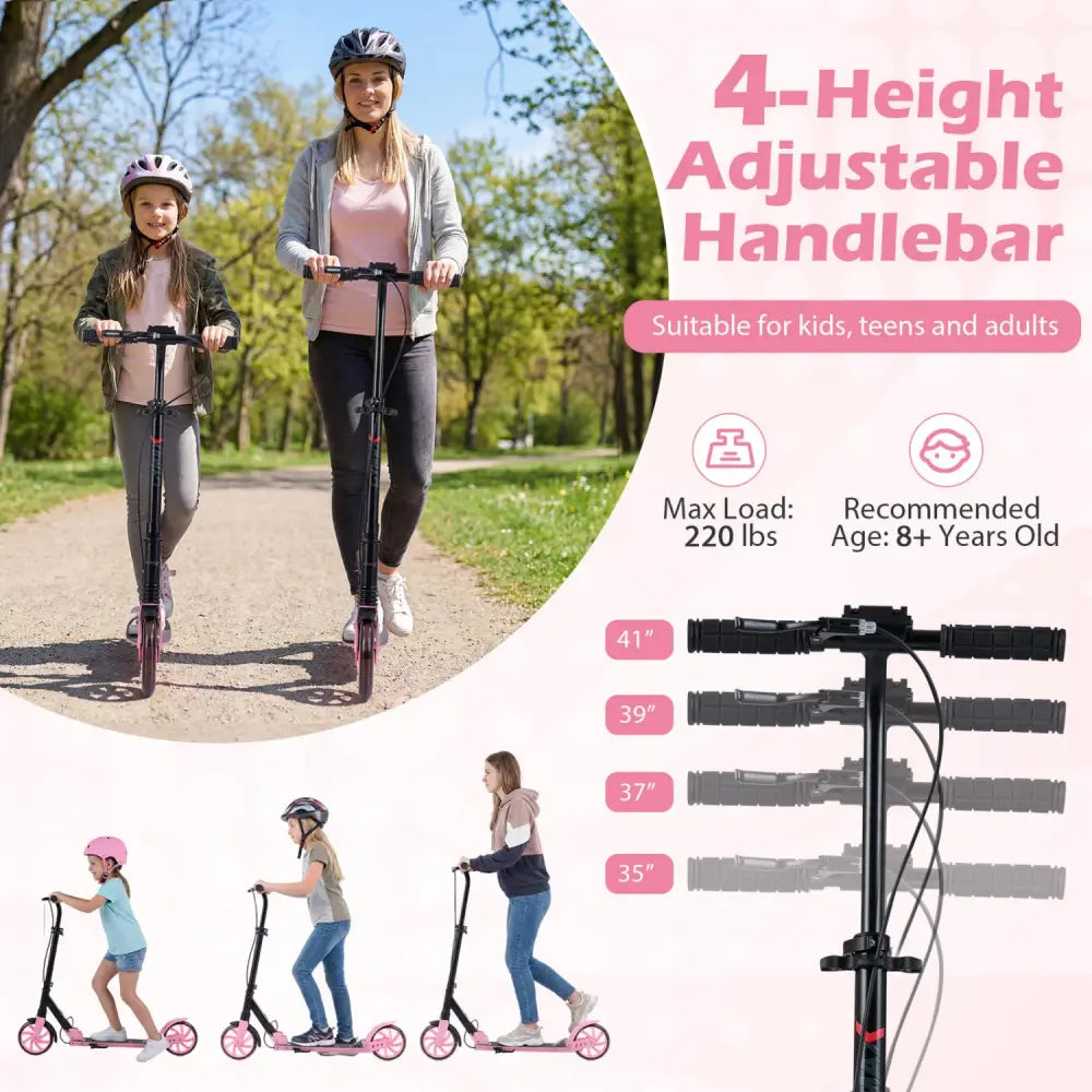Kick Scooter for Kids Teens Adults Age 8+ Foldable Scooter with Large Light-up Wheels-Pink - Pink - Scooters