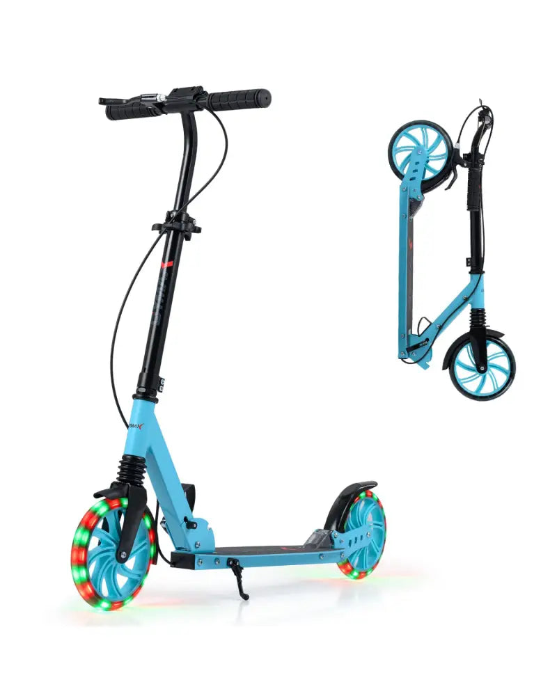 Kick Scooter for Kids Teens Adults Age 8+ Foldable Scooter with Large Light-up Wheels-Blue - Blue - Scooters