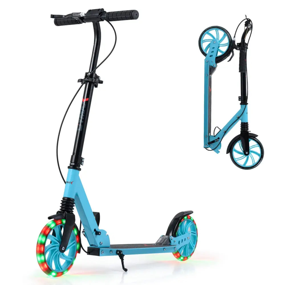 Kick Scooter for Kids Teens Adults Age 8+ Foldable Scooter with Large Light-up Wheels-Blue - Blue - Scooters