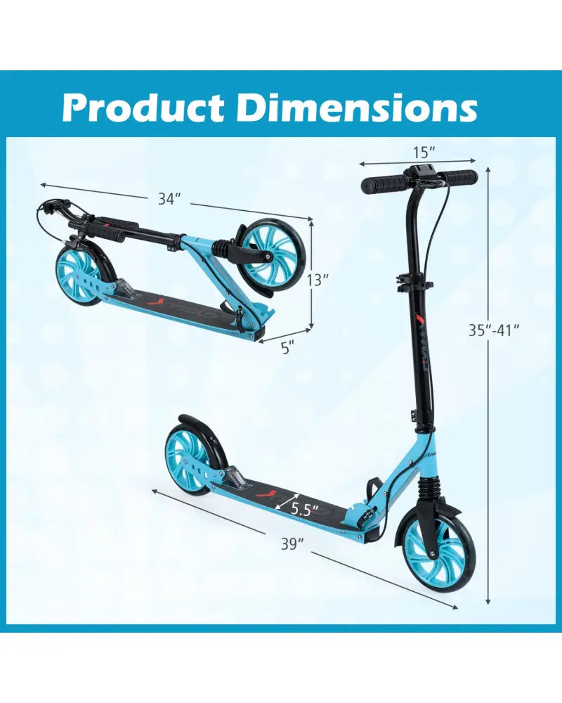 Kick Scooter for Kids Teens Adults Age 8+ Foldable Scooter with Large Light-up Wheels-Blue - Blue - Scooters