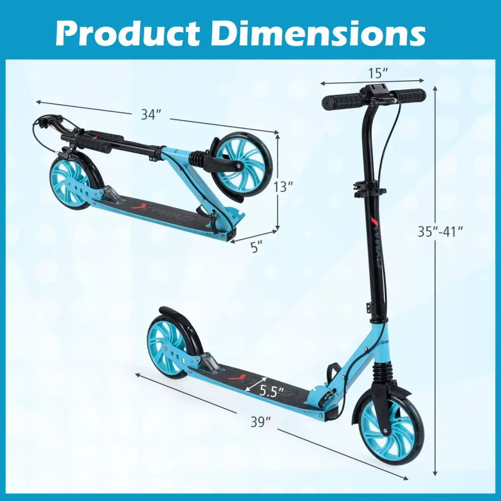 Kick Scooter for Kids Teens Adults Age 8+ Foldable Scooter with Large Light-up Wheels-Blue - Blue - Scooters