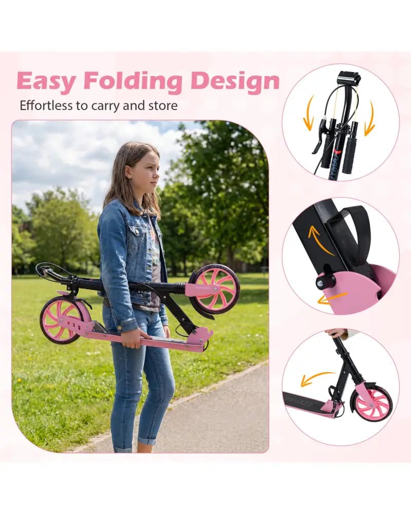 Kick Scooter for Kids Teens Adults Age 8+ Foldable Scooter with Large Light-up Wheels-Pink - Pink - Scooters