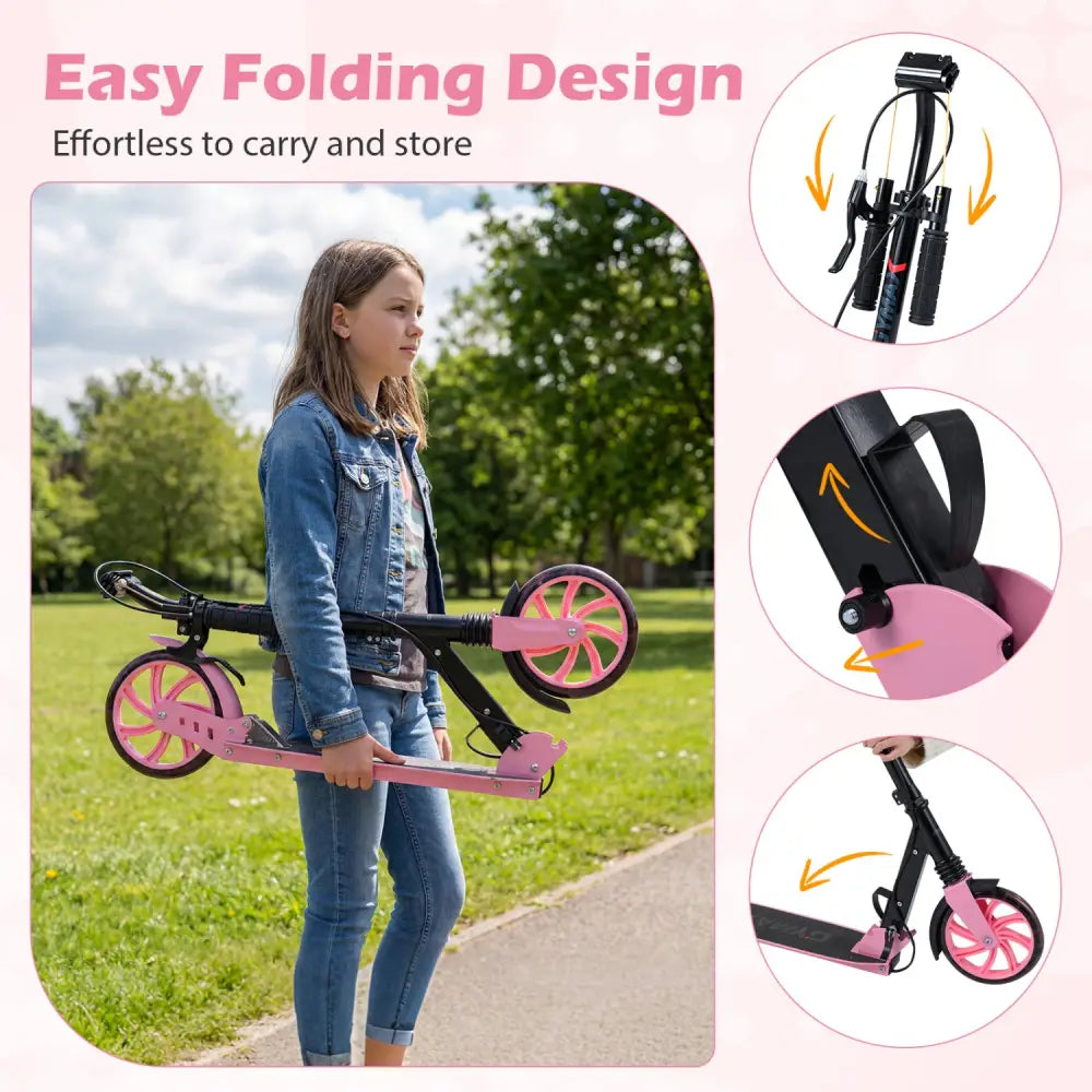 Kick Scooter for Kids Teens Adults Age 8+ Foldable Scooter with Large Light-up Wheels-Pink - Pink - Scooters
