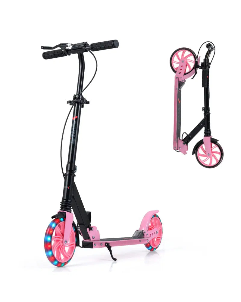Kick Scooter for Kids Teens Adults Age 8+ Foldable Scooter with Large Light-up Wheels-Pink - Pink - Scooters