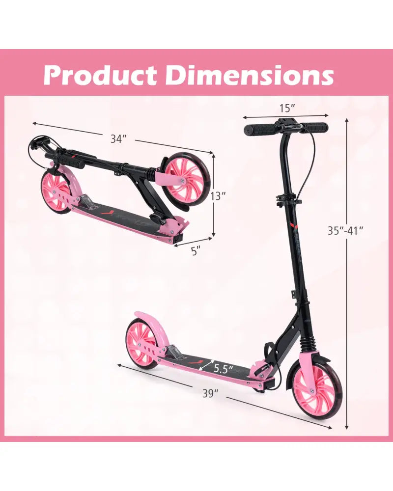 Kick Scooter for Kids Teens Adults Age 8+ Foldable Scooter with Large Light-up Wheels-Pink - Pink - Scooters
