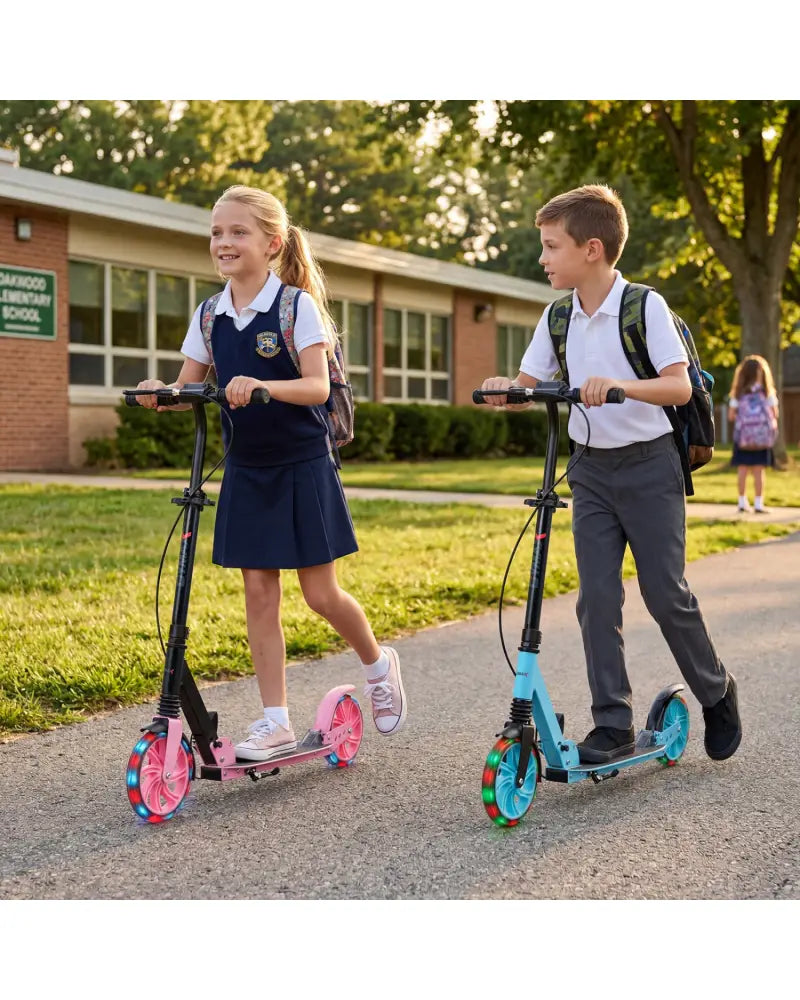 Kick Scooter for Kids Teens Adults Age 8+ Foldable Scooter with Large Light-up Wheels-Blue - Blue - Scooters