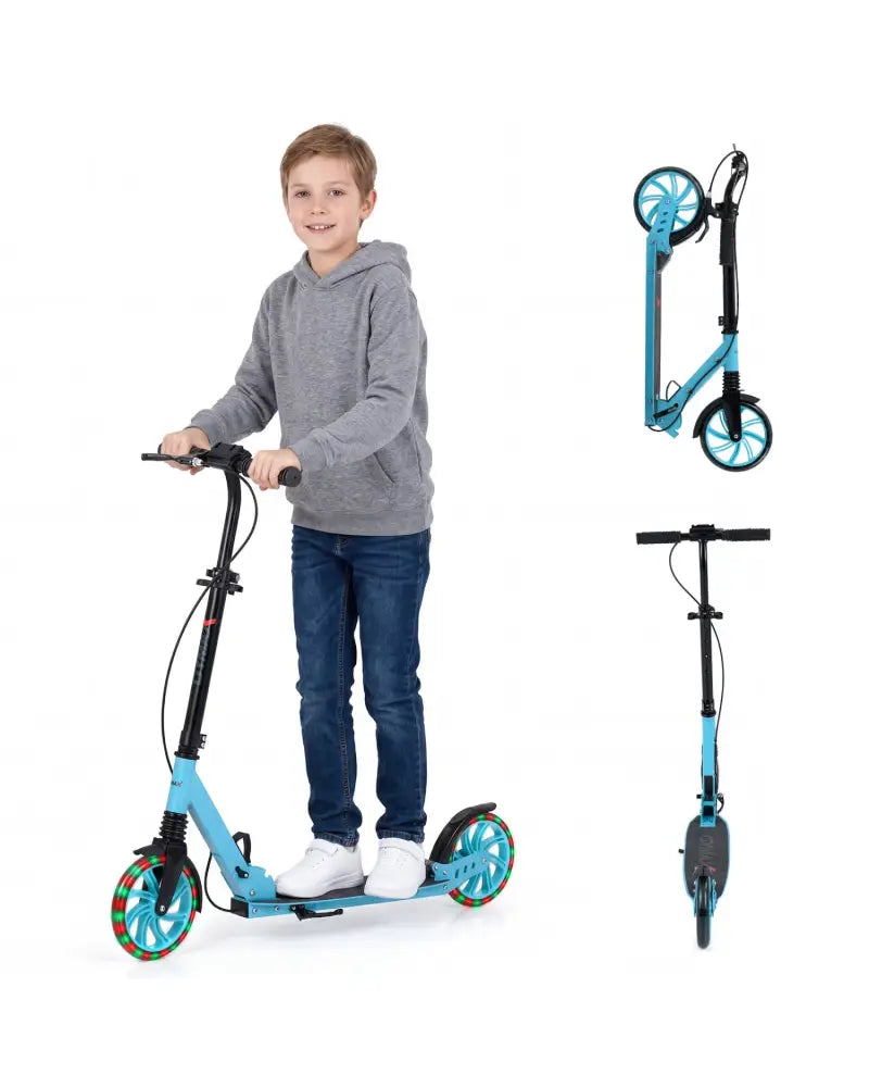 Kick Scooter for Kids Teens Adults Age 8+ Foldable Scooter with Large Light-up Wheels-Blue - Blue - Scooters