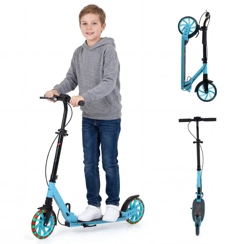 Kick Scooter for Kids Teens Adults Age 8+ Foldable Scooter with Large Light-up Wheels-Blue - Blue - Scooters