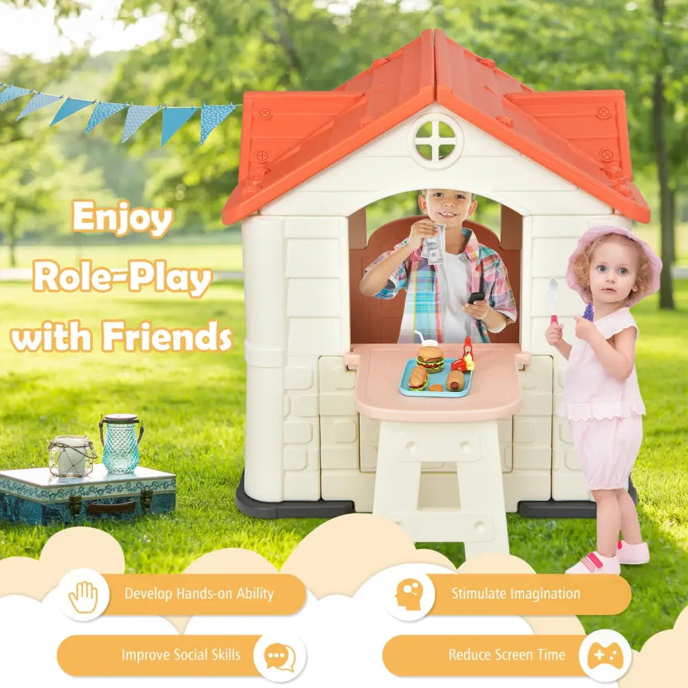 Kid€™s Playhouse Pretend Toy House For Boys and Girls 7 Pieces Toy Set-Pink - Pink - Play Tents & Playhouse