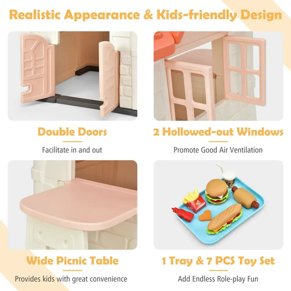 Kid€™s Playhouse Pretend Toy House For Boys and Girls 7 Pieces Toy Set-Pink - Pink - Play Tents & Playhouse