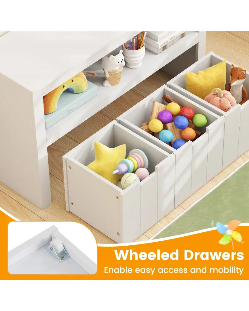 Kid Toy Storage Cabinet 3 Drawer Chest with Wheels Large Storage Cube Shelf - White - Kids Storage