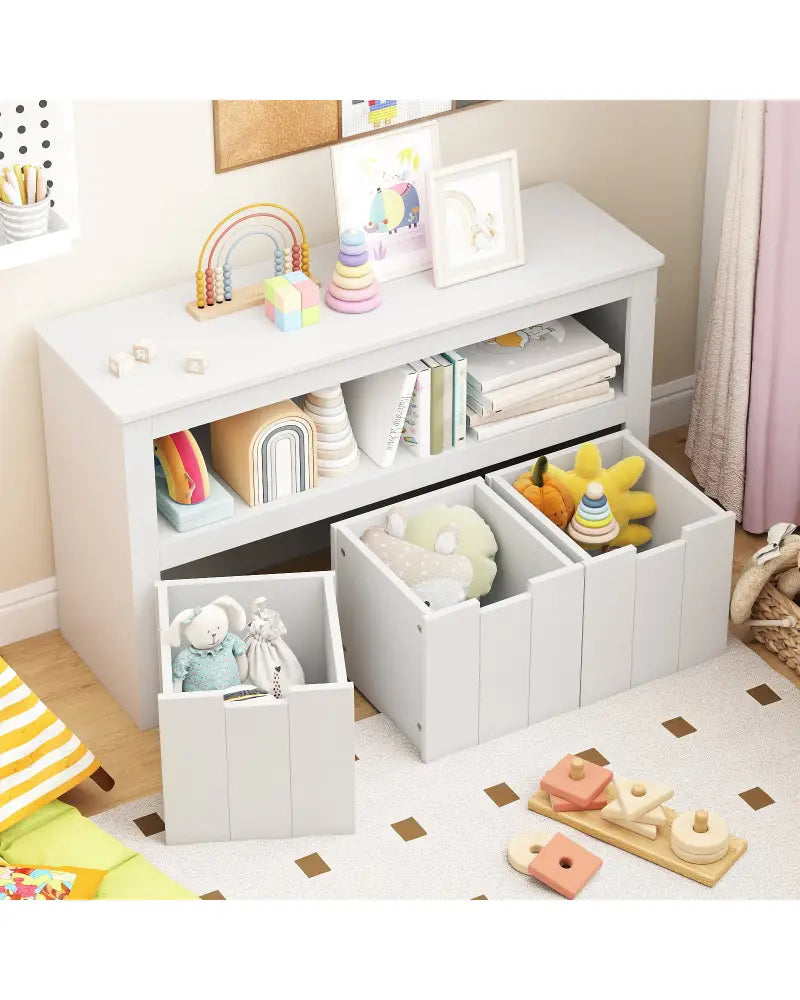 Kid Toy Storage Cabinet 3 Drawer Chest with Wheels Large Storage Cube Shelf - White - Kids Storage