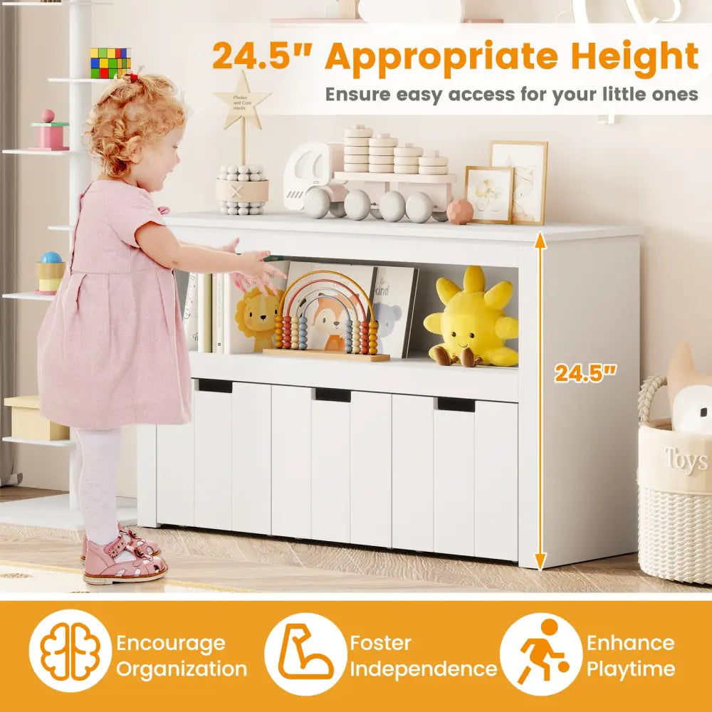 Kid Toy Storage Cabinet 3 Drawer Chest with Wheels Large Storage Cube Shelf - White - Kids Storage