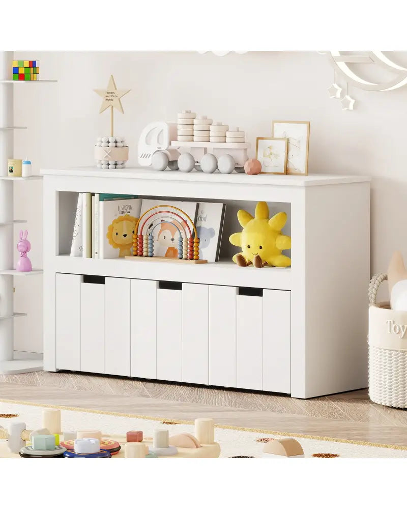 Kid Toy Storage Cabinet 3 Drawer Chest with Wheels Large Storage Cube Shelf - White - Kids Storage