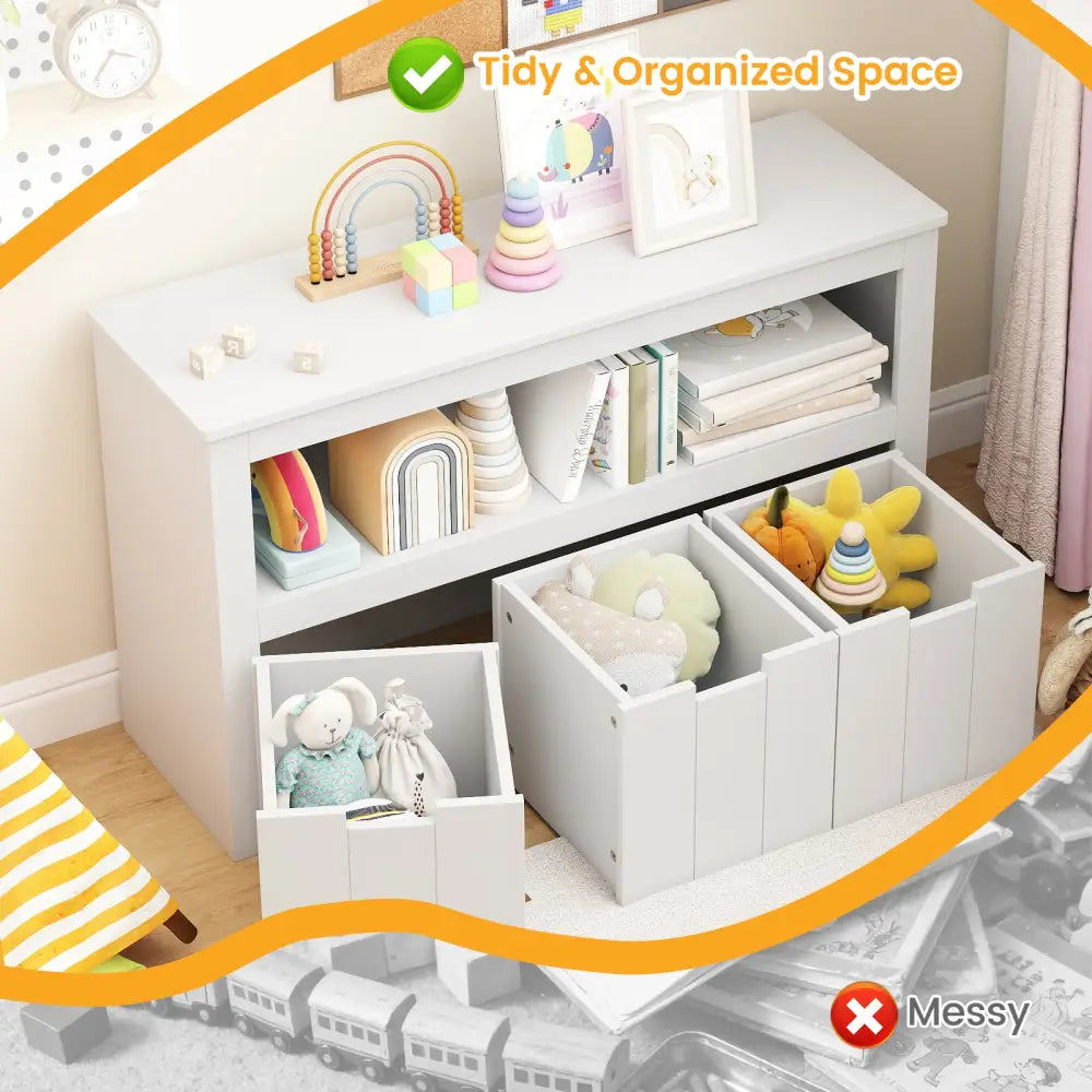 Kid Toy Storage Cabinet 3 Drawer Chest with Wheels Large Storage Cube Shelf - White - Kids Storage